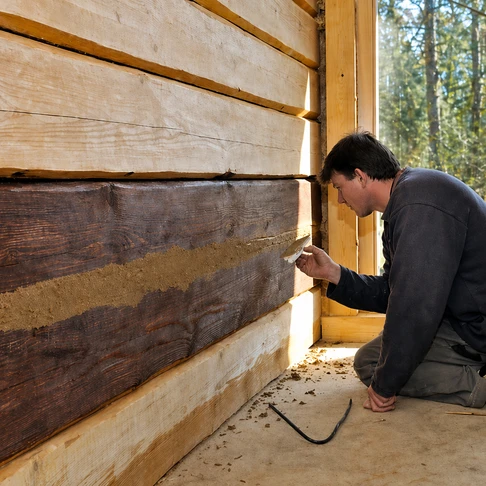 Spárování roubenek hliněnou omítkou v interiéru i exteriéru