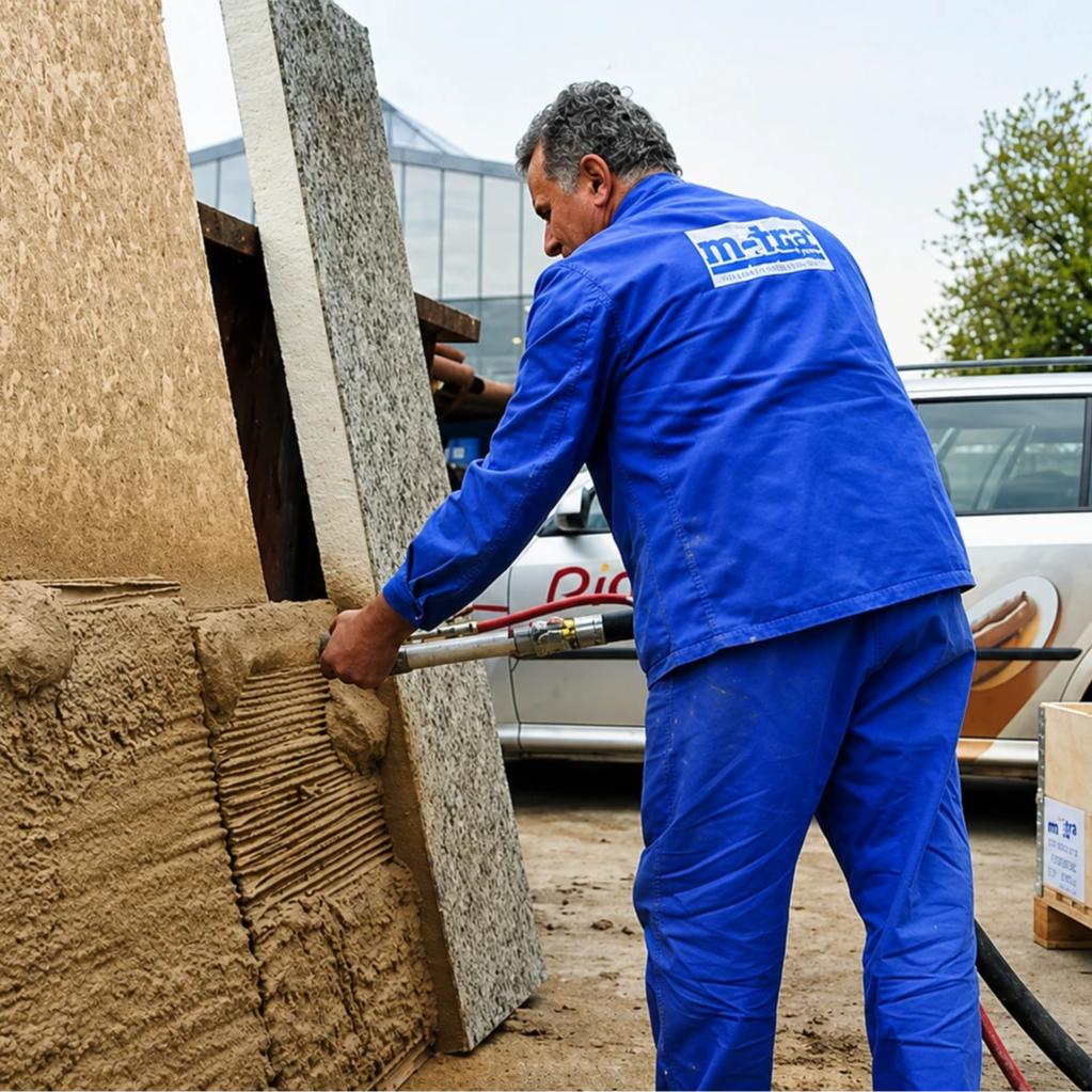 Strojní omítání hliněných omítek